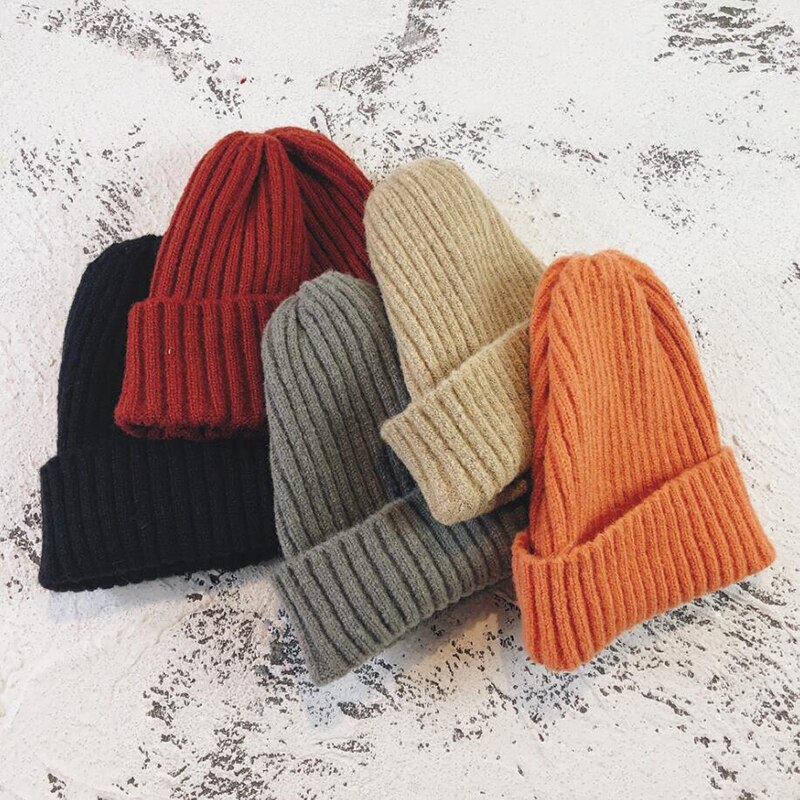 Winter Women Beanies Solid Color Soft Cotton Elastic Knitted Women Hat Girls Bonnet Female Cap
