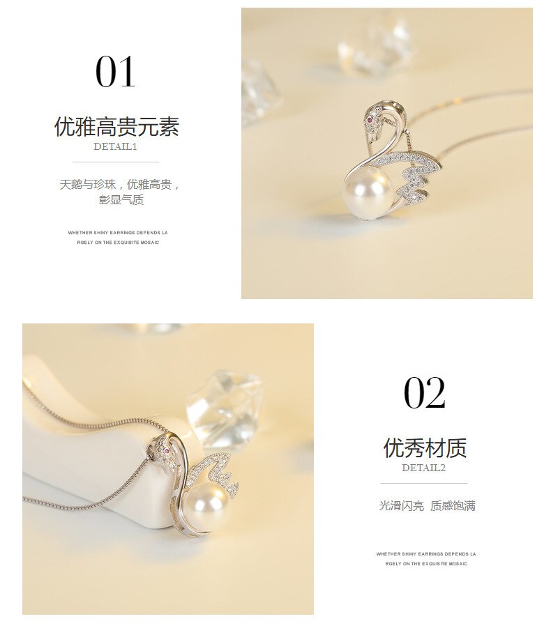 Schwanenperlen-aaa-zirkon-diamanten-edelstein-anhänger-halsketten für damen, weißgold-silber-farbe, choker-schmuck, bijoux