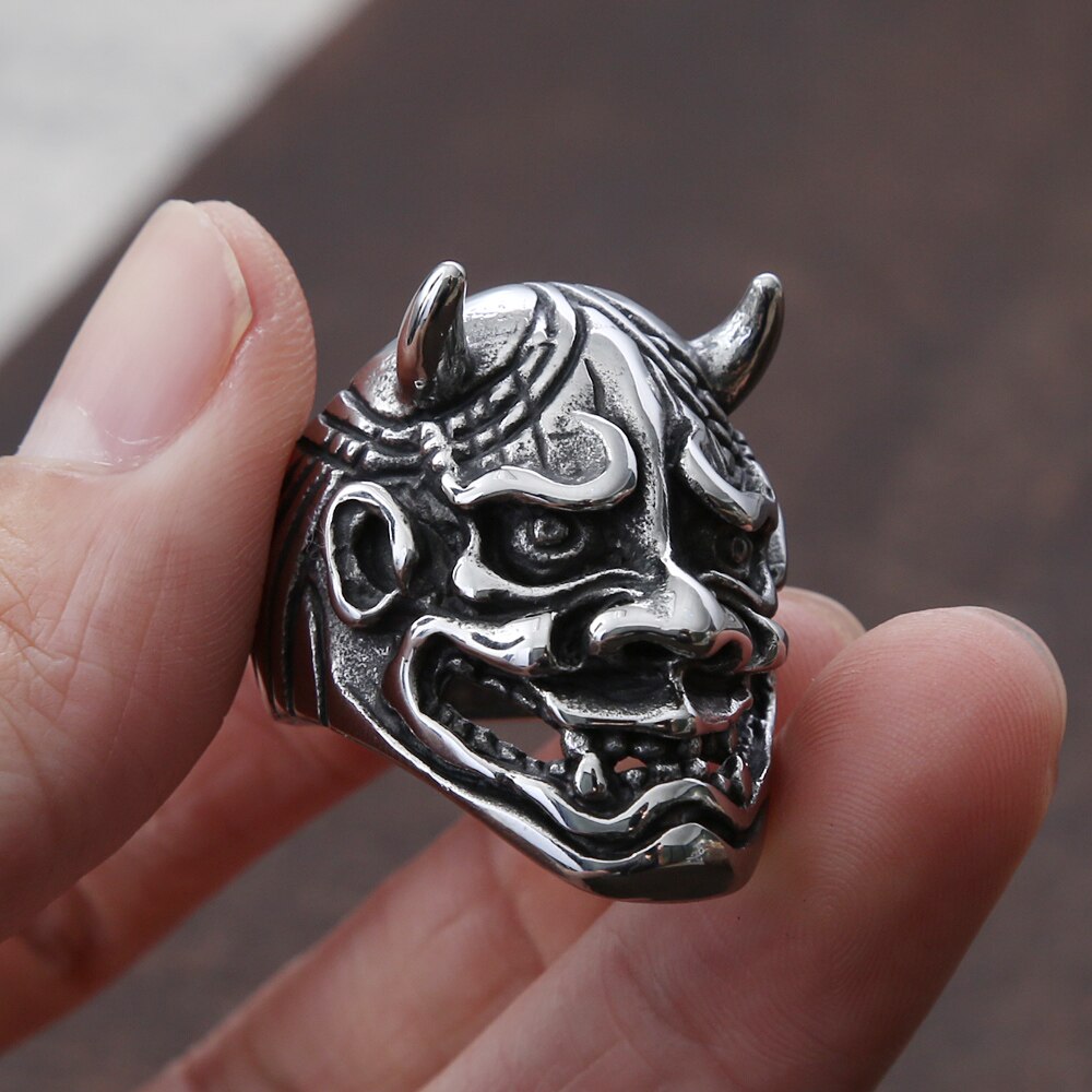 Gothic Skull Bull Hoofd Ring Mannen Punk Hip Hop Japanse Demon Rvs Schedel Ringen Voor Mannen Sieraden