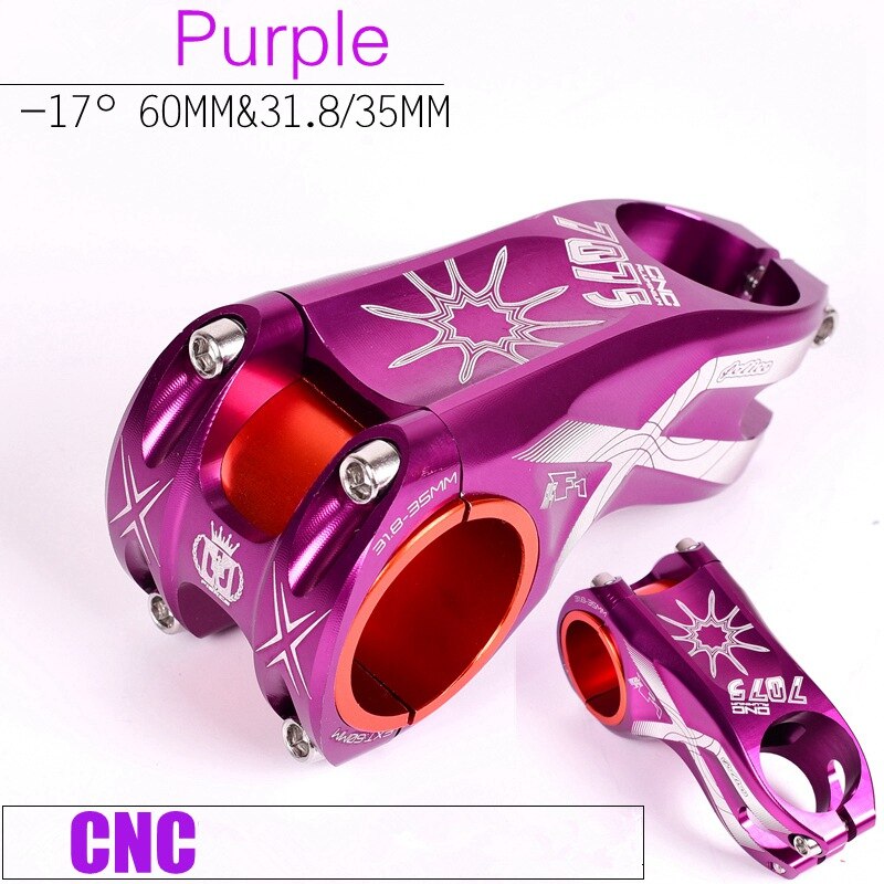 Felice Mtb Fiets Stuurpen Ultralight Fiets Stuur Riser-17 Graden 60 Mm Grote Wiel Diameter Xc/Am 31.8/35 Mm: Felice purple