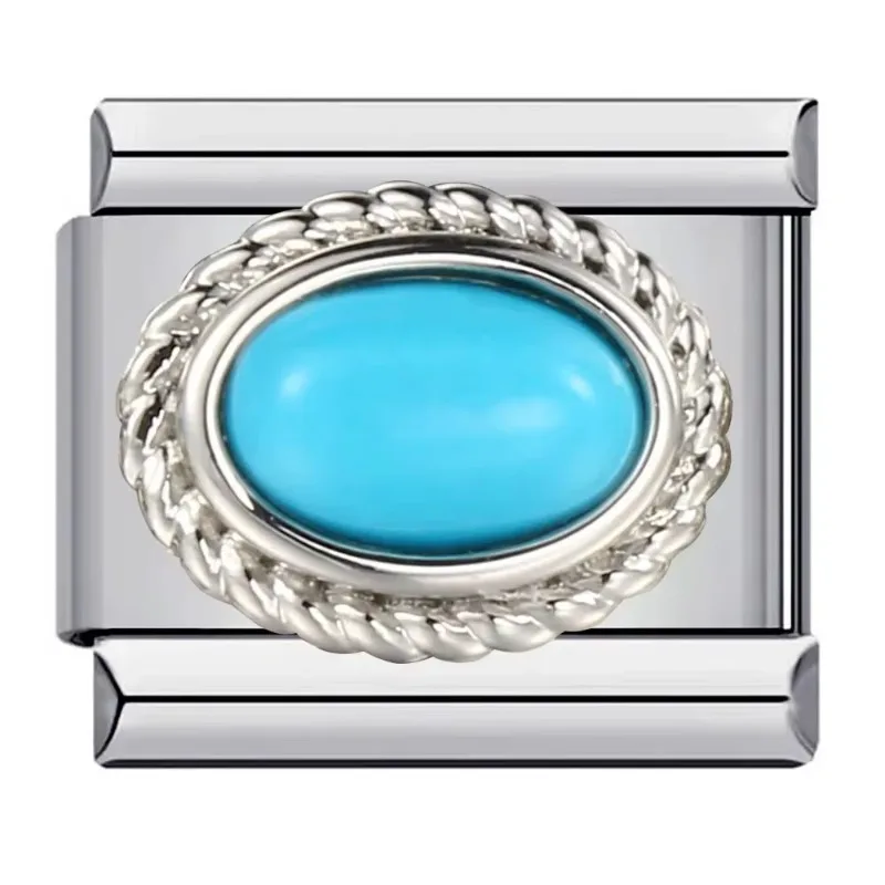 2025 12 piedras de nacimiento eslabones de encanto italiano ajuste 9mm pulsera Modular de acero inoxidable DIY hacer joyería: Blanco