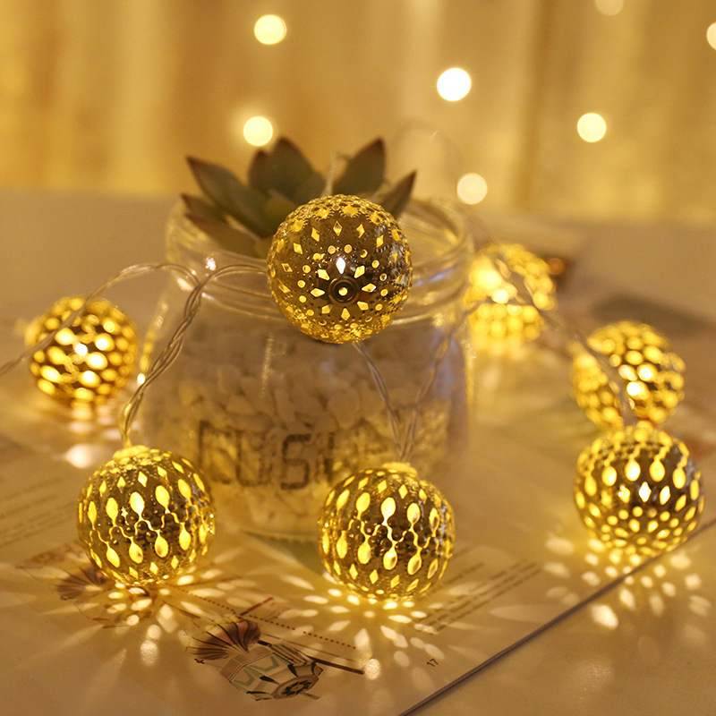 50/30/20LED Solar Tuin String Light Ourdoor Marokkaanse Metalen Bal Opknoping Lantaarn Fairy Light Outdoor Christmas Decor: Warm White / 50LED 7M