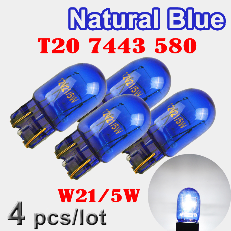 Flytop (4 stuks/partij) 580 7443 W21/5 W T20 Natuurlijke Blauw Glas XENON Super Wit 12 V 21/5 W W3x16q auto Gloeilamp Auto Lamp