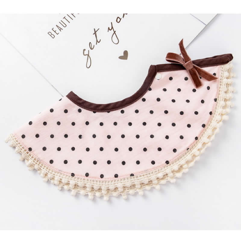 Baby bib saliva towel rice 360 circular bib cotton pocket maternal infant supplies Baby Bibs Cotton Lace Tassel bow burp cloths: pink dot bow