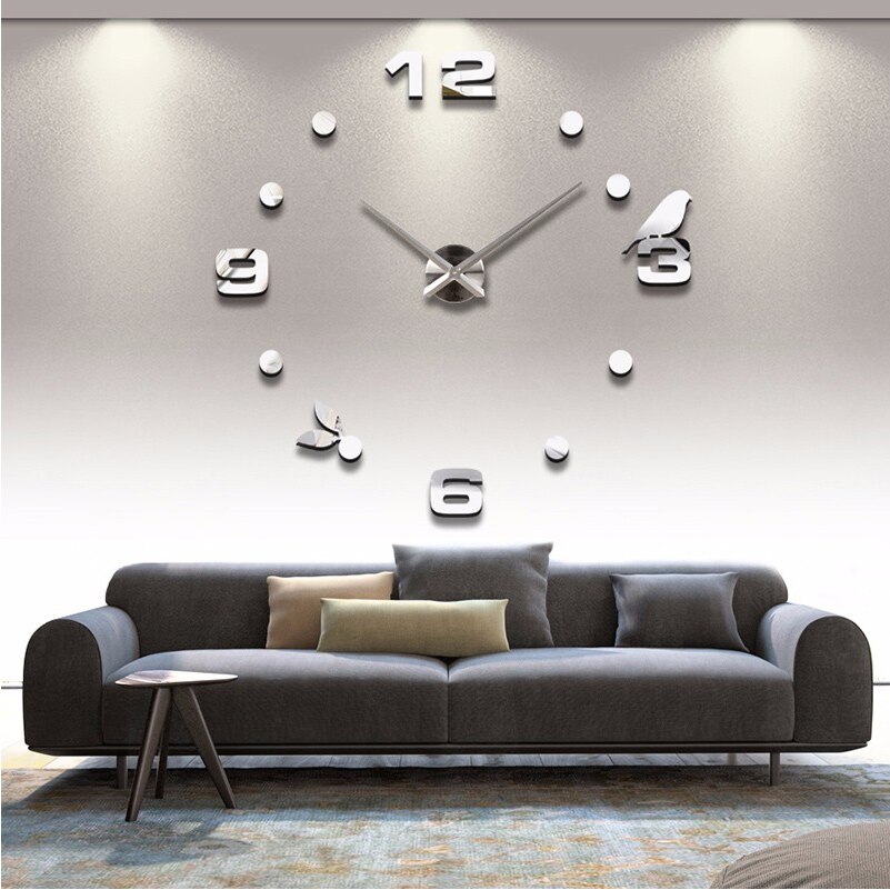 Grote wandklokken 3d doe-het-zelf acryl spiegelstickers woondecoratie klok horloge woonkamer keukenklok