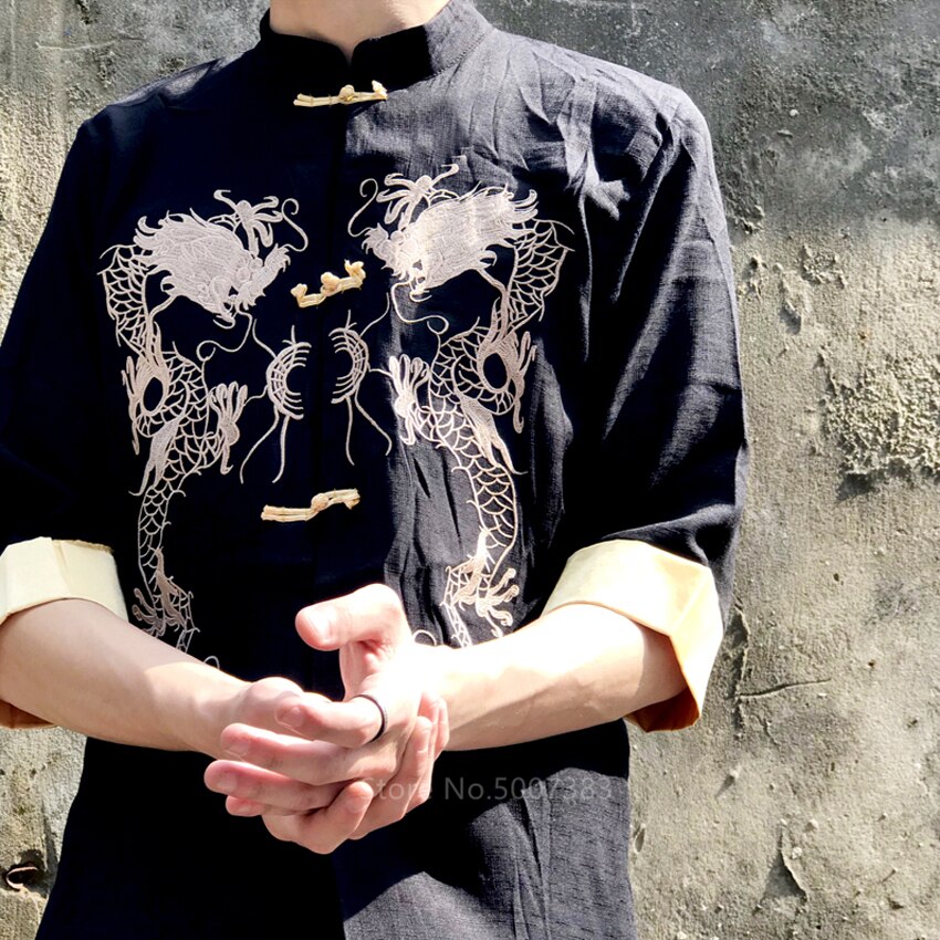 Tang dragt vintage dragon kung fu traditionel kinesisk tøj til mænd kvinder jakke kinesisk top hanfu mandlige skjorter bluse fest