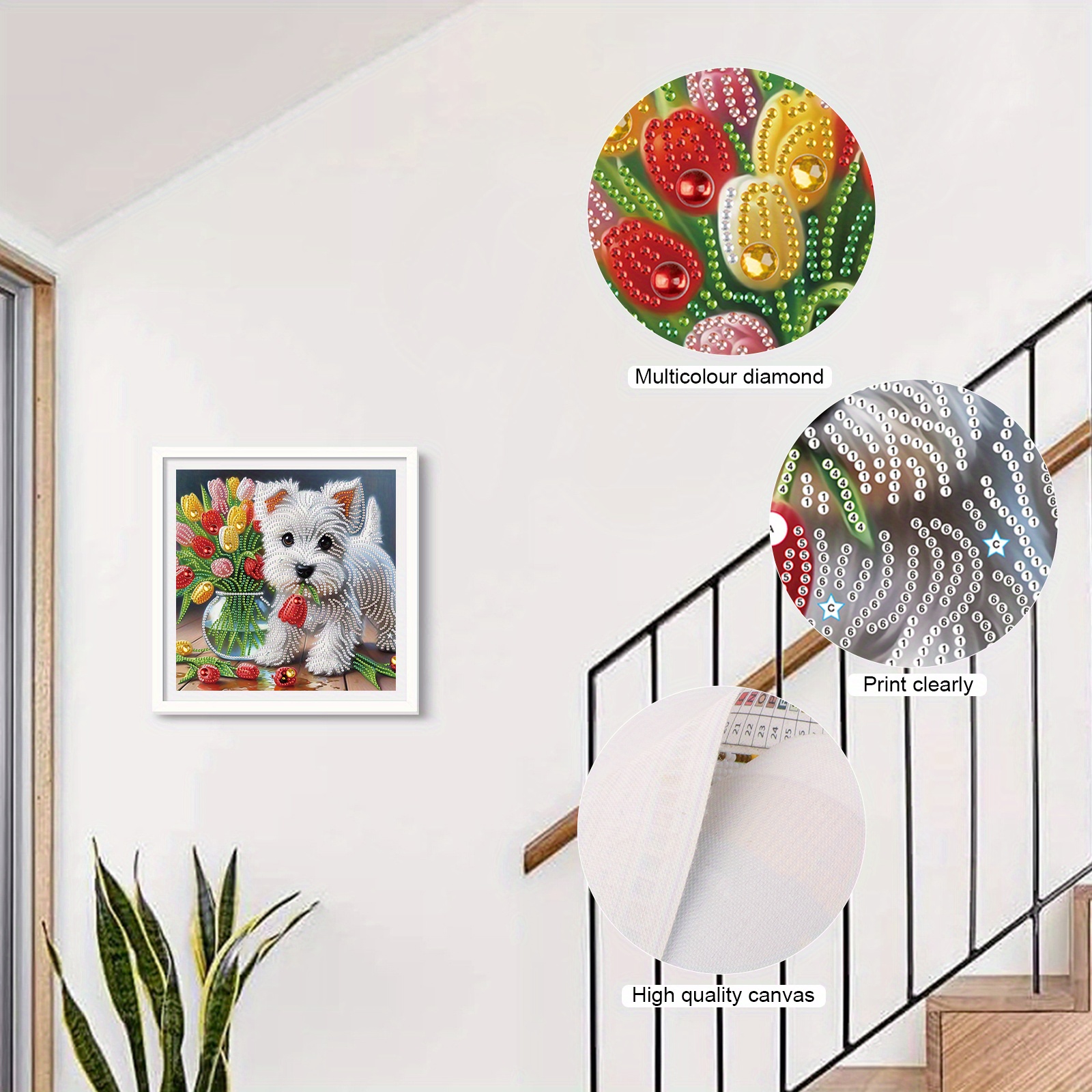 Diy hund og blomster 5d diamantkunstsett med spesielle former for nybegynnere, diamantkunstmalingssett for veggdekorasjon hjemme