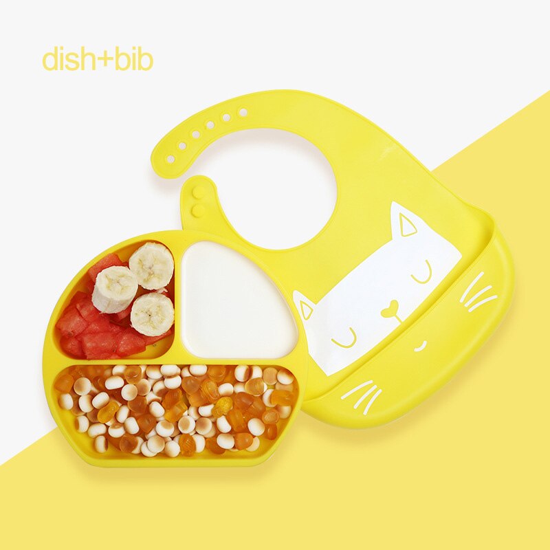 Xcqgh Food Grade Silicone Baby Kinderen Servies Schotel Vork Lepel Bib Set Babyvoeding Producten Plaat: yellow dish bib