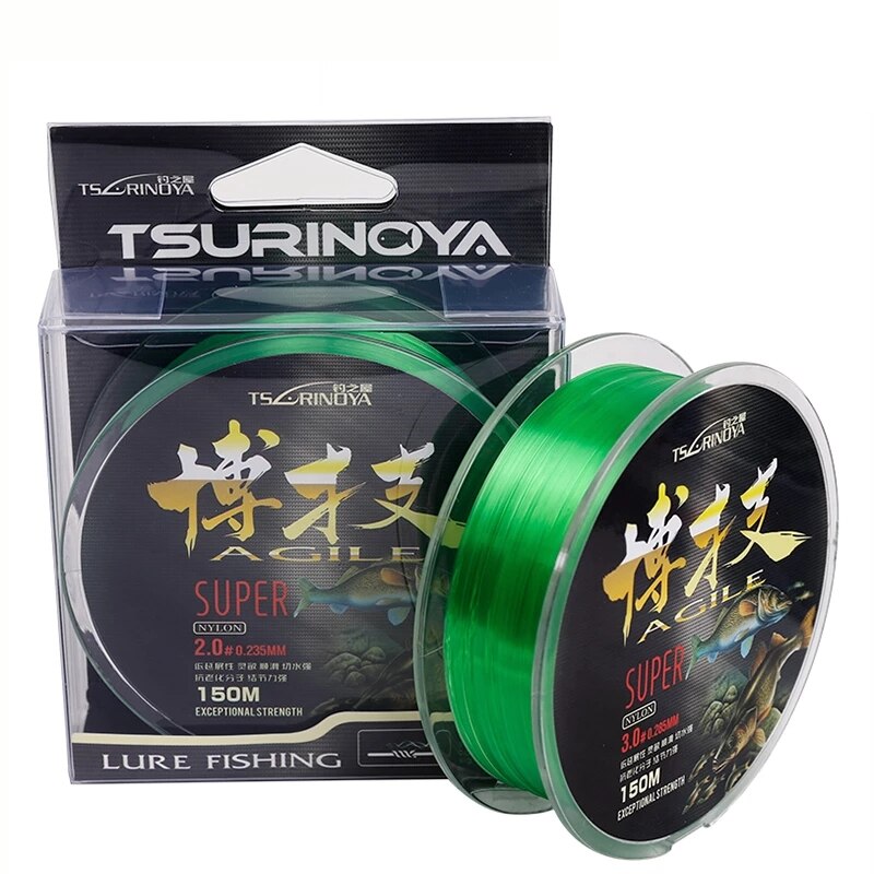 TSURINOYA Nylon Fish line AGILE 150m Low Stretch High Sensitivity Superior Abrasion Resistance Unique Paralleled Roll Lure line