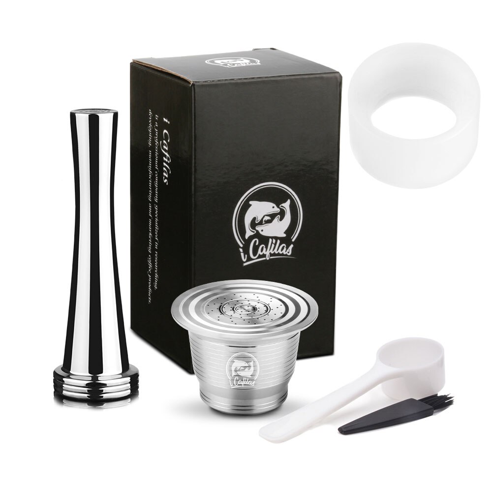 Rostfritt stål för nespresso kaffefilter återanvändbar kapsel metall sabotage kaffesked med klämma 8 st latte typ kaffe verktyg: Gul