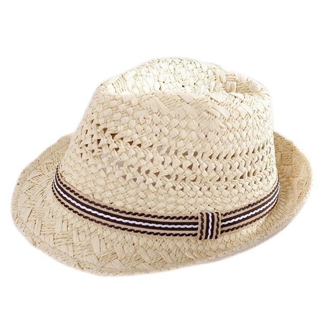 Enkla barn handgjorda halmhatt vintage bred brätte mössa sommar strand solkräm hattar: Beige