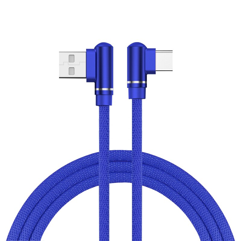 90 graus usb c cabo para samsung s9 s10 mais direito angular usb tipo c carregador rápido cabo de dados para telefone jogo USB-C fio cabo: Azul / 0.25 m