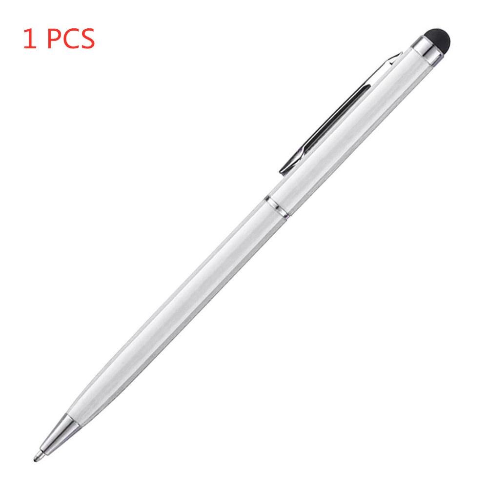 12 couleurs 1 pièces 5 pc/10 pièces 2 en 1 stylo à bille écran tactile stylet utile 2 en 1 tablette stylo pour Pad téléphone intelligent: White-1pcs