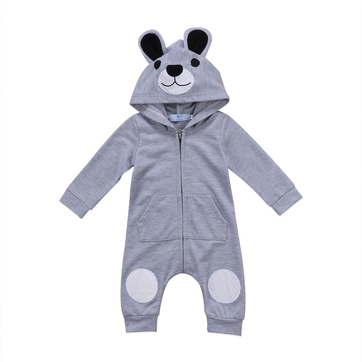 Merk herfst winter warme kleding baby rompers schattige cartoon beer baby meisje jongen jumpsuit kinderen baby outfits kleding: Grijs / 12m
