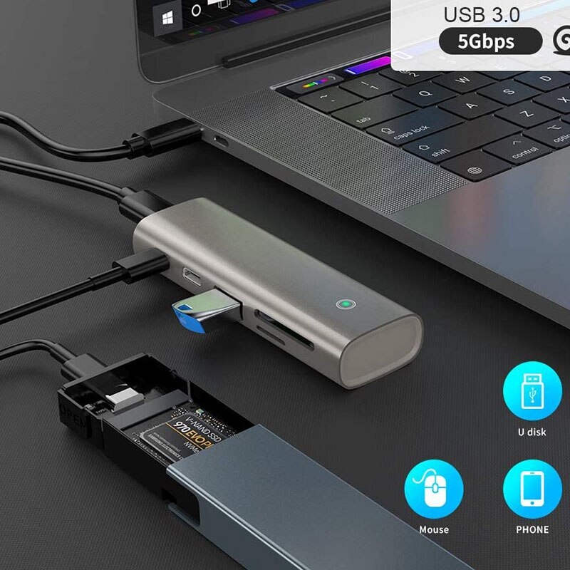 USB 3.1 Gen 2 Hub with USB 3.0, Dual C Ports and SD / TF Slot for , Surface Pro, USB C Laptop and More