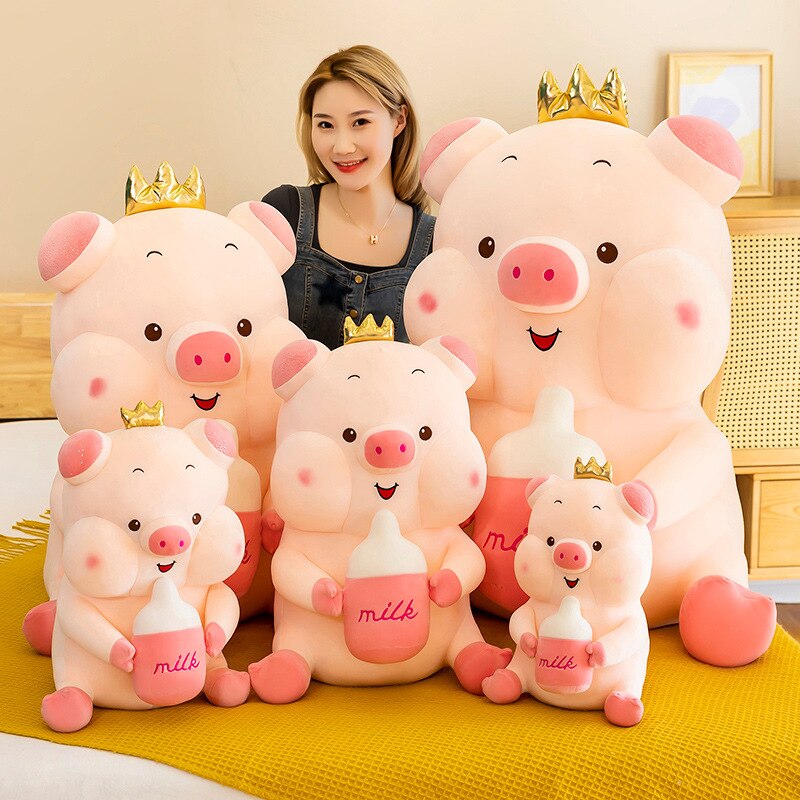 Cartoon Crown Baby Bottle Pig Plush Toy Cute Pig Doll Pillow Ragdoll Children&#39;s Birthday подушки декоративные