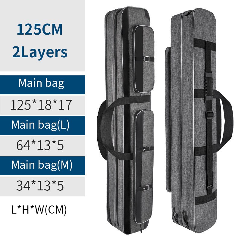 Portable Fishing Bag Pesca 2 Layer Fishing Rod Carrier Waterproof Fishing Pole Tools 80/100/125/130 CM Tackle Storage Organizer: 2 Layer 125cm