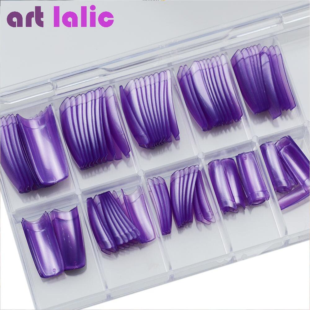 100 st/ set fransk stil nagelspetsar pärlemorfärg falsk akryl uv gel nail art spets glans yta: Pärllila