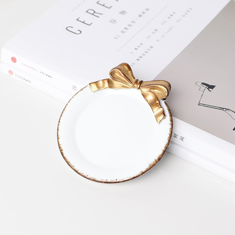 Kreative Harz Platte SchöNe retro Gold Überzogene Bogen-knoten aufbringen Nachtisch Obst Kuchen Platten Lagerung Tabletts Hause Dekoration 1Stck