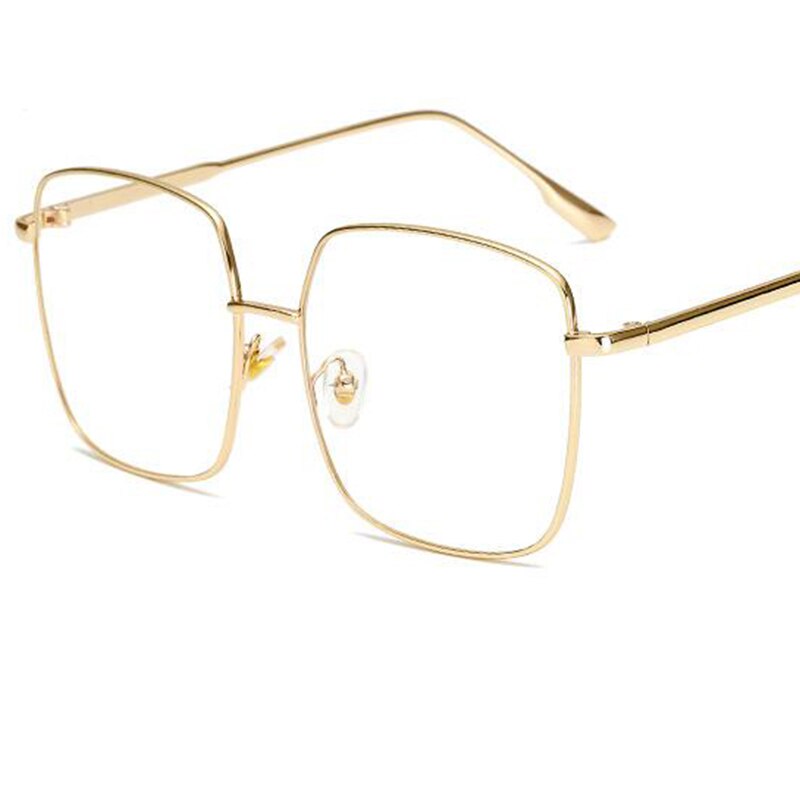 Zwarte Vierkante Oversized Brillen Frame Eenvoud Bril Vrouwen Retro Vierkante Gouden Platte Spiegel Clear Lens