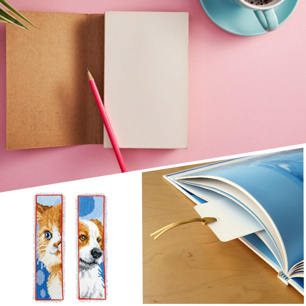 Marcapáginas bordado casero con de Animal, Kit de manualidades, adornos de libros, Cruz contada, bricolaje