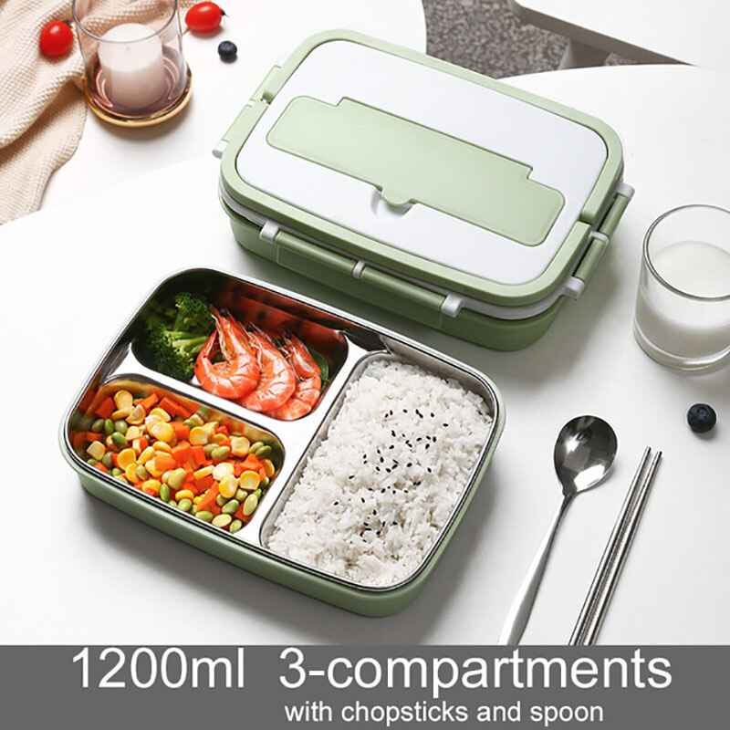 Oneup draagbare lunchbox 304 roestvrijstalen bentoboxen met servies, student verzegelde lekvrije grote capaciteit voedselcontainer: Groen een