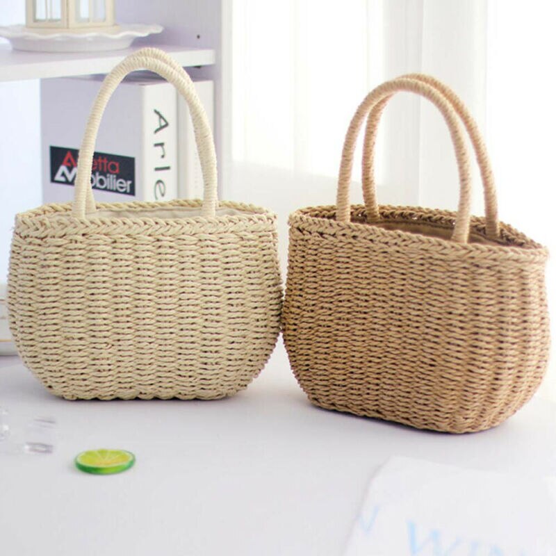 Women Straw Bag Woven Round Rattan Handbag Crossbody Summer Beach Drawstring Bags