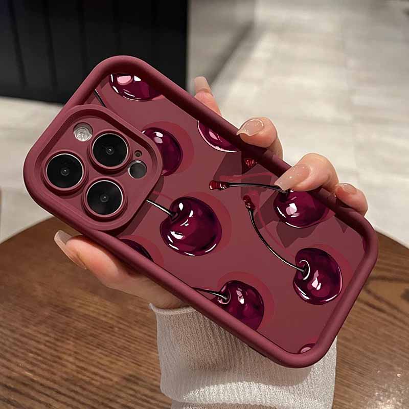 Funda de lujo con estampado de cereza y vino para Xiaomi Redmi Note 14, 13, 12, 11, 10 Lite Pro Plus Max, funda suave con escalera de ojos