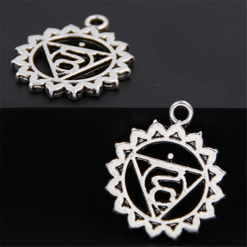 7 abalorios de Color plateado para hacer joyas, colgante de Mandala, Yoga, OM, budista, de Metal, 7 uds.: A47519x22mm