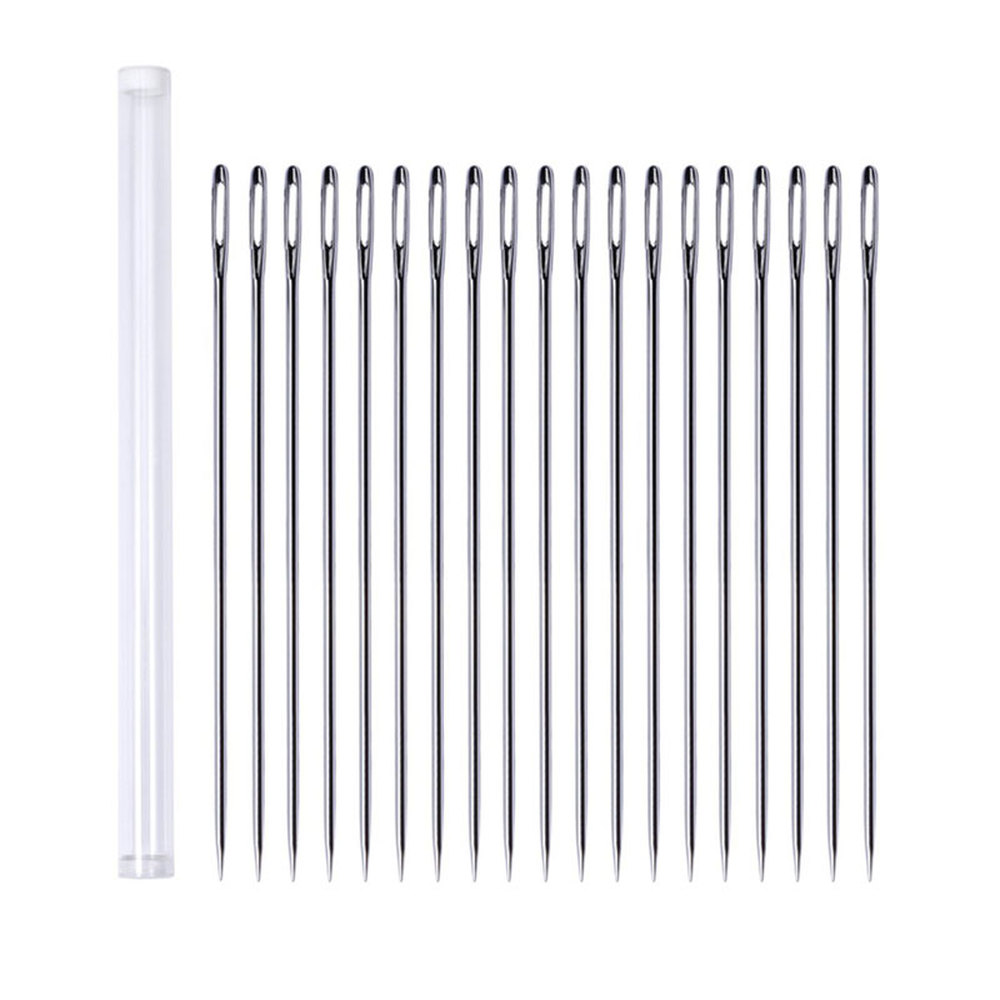Aguja de acero larga de gran tamaño para el hogar, herramientas de costura manual con botella de aguja, agujeros grandes, 175mm, 21 Uds.
