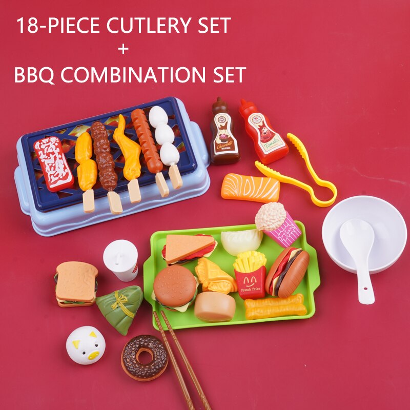 Kid's Kitchen Set Girls Toys Fast Food Pretend Play Cooking Games Miniature Foods Toy Dishes Products For Children: 18pcs and 11pcs