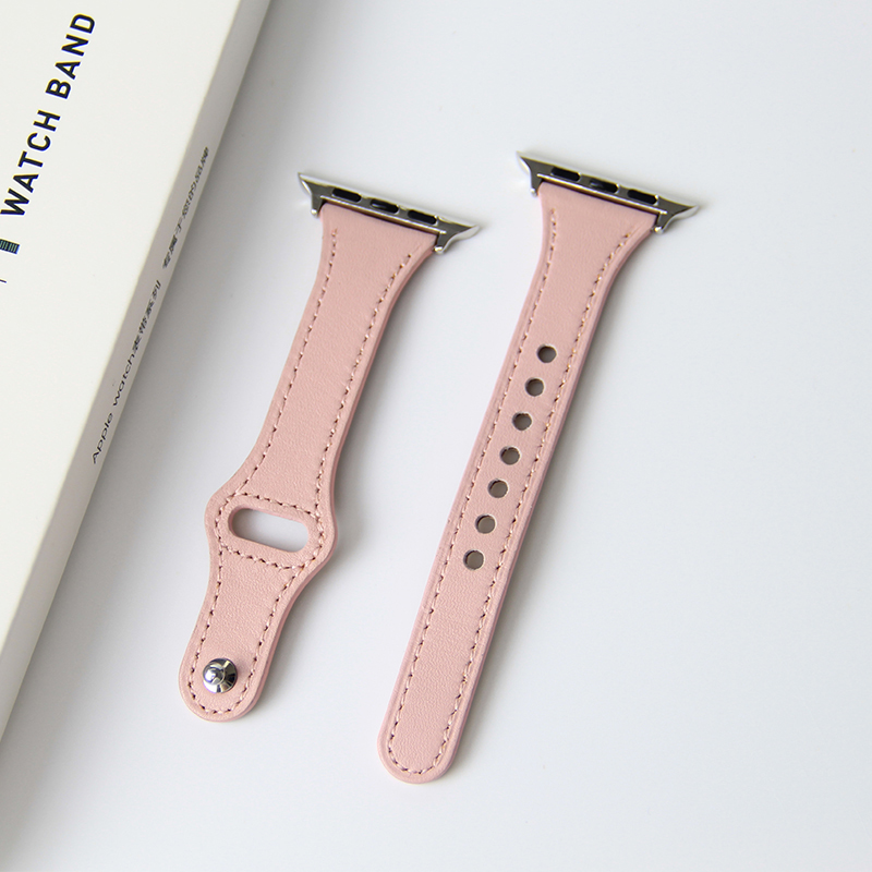 Thin Leather Strap for Apple Watch Band 10 9 8 42mm 46mm 41mm 44mm 45mm 38/40mm Women Watchband Bracelet Belt iWatch 7 se 6 5 4: Roze / 12mm