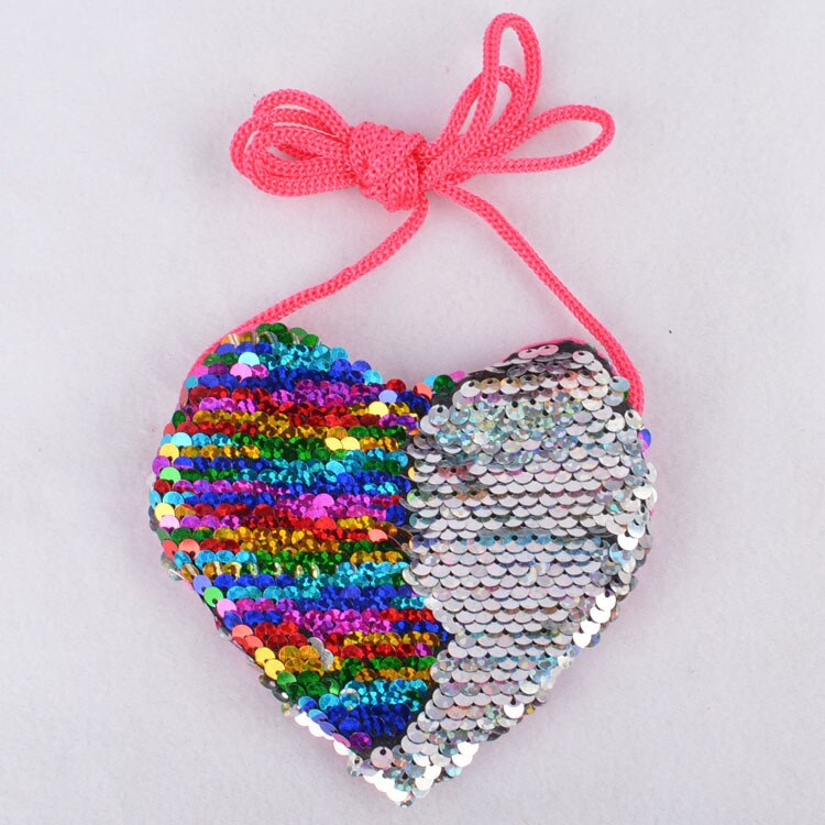 Style Heart Coin Purses PU Leather Purses Sequins Small Fresh Casual Pu Coin Wallet Girl Bag: Colorful-Silver