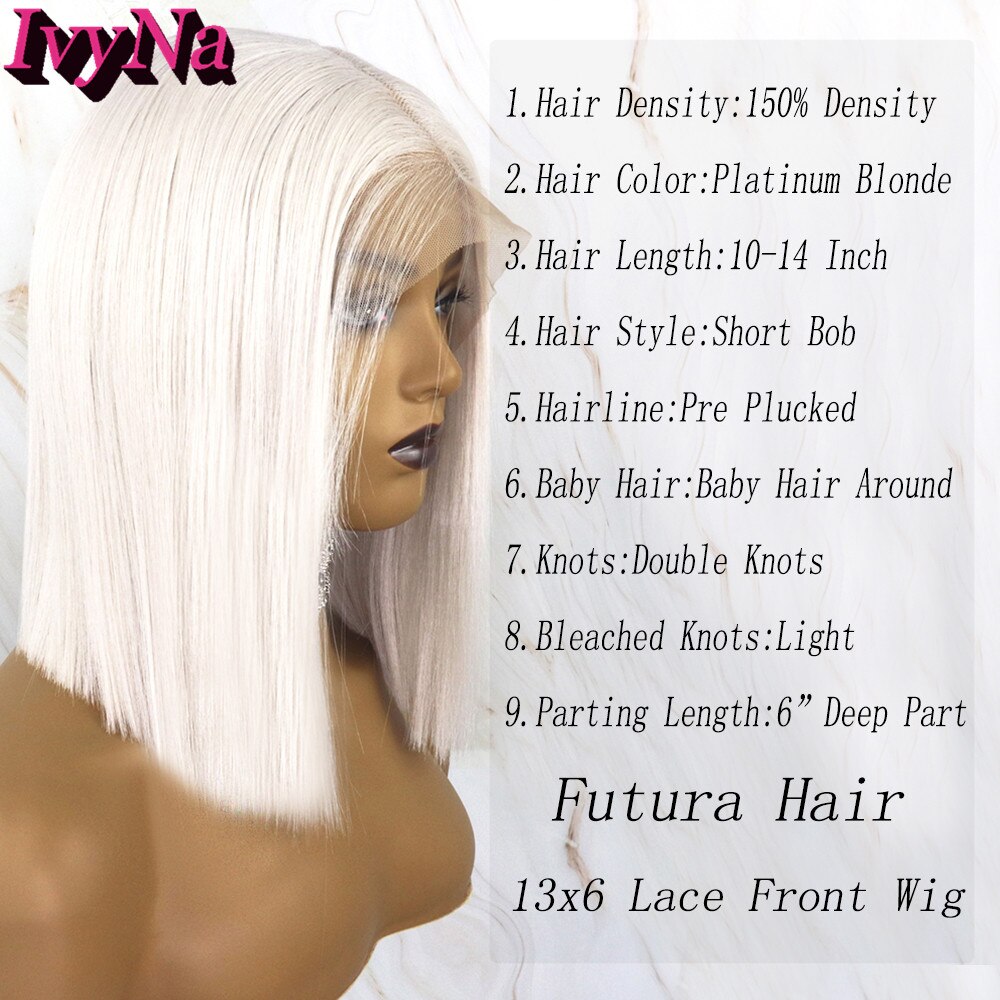 IvyNa Platin blond Kurze Bob Synthetische Spitze Vorderseite Perücken 13x6 Weiß blond 13x6 Spitze frontal Perücken schulter Länge Vor Gezupft