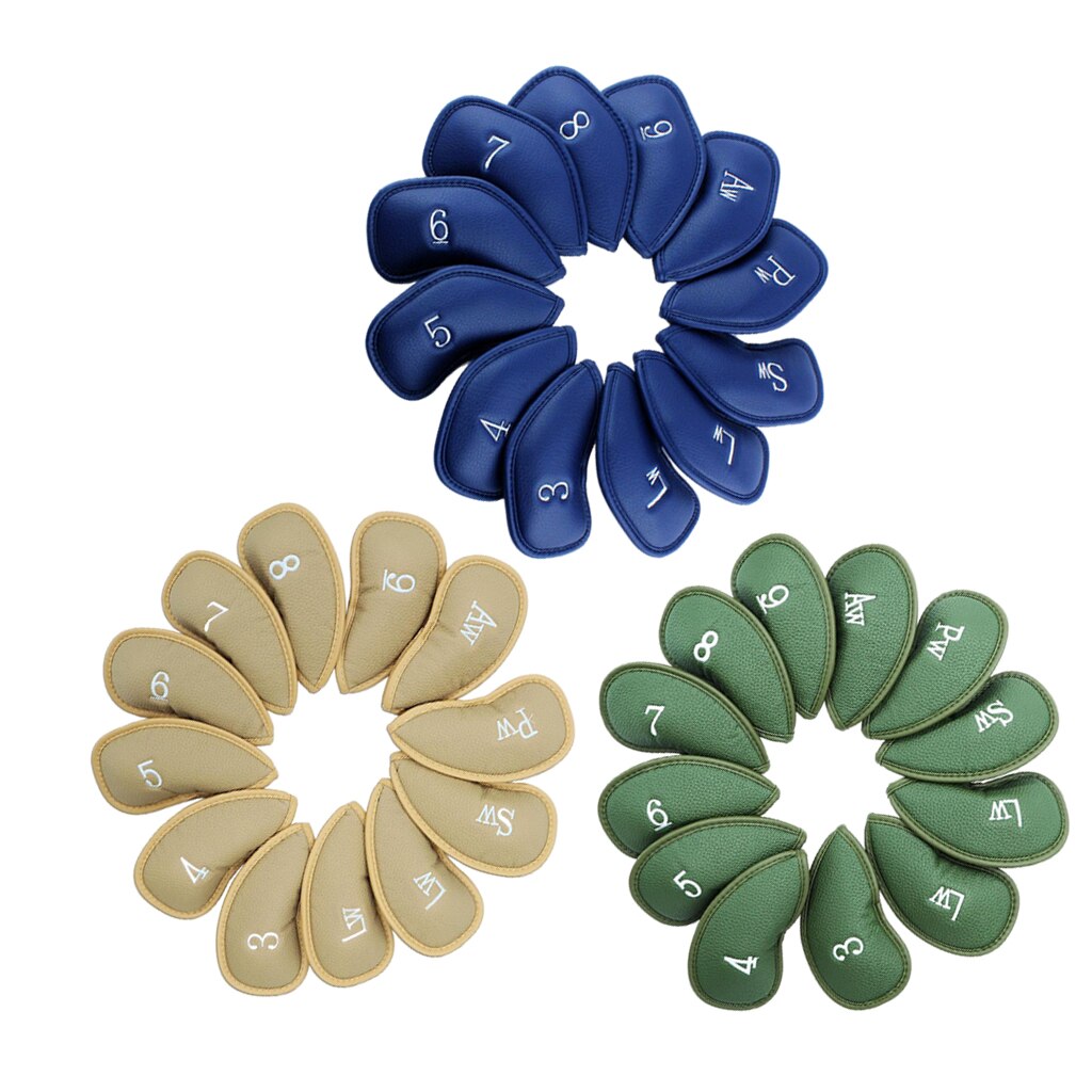 Couvre-têtes de Golf en cuir PU, 12 pièces, couvre-têtes de Golf à motifs brodés, équipements pour Sports de plein air