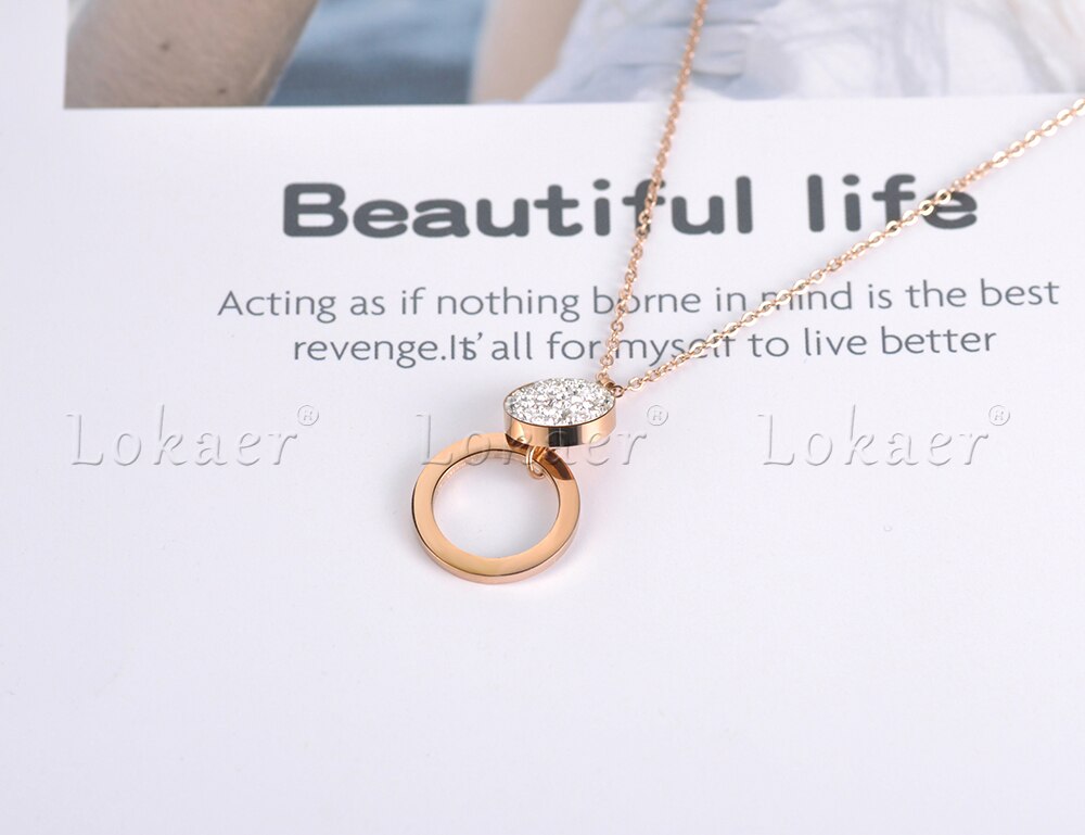 Lokaer Klassische Pflastern Einstellung Strass Doppel Kreis Colliers Halskette Für Frauen Edelstahl Hochzeit Halskette Schmuck N18048