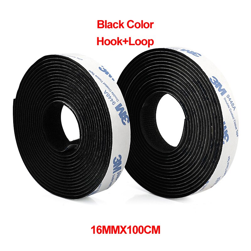 100CM/Pairs 16/20/25/30/38/50/100MM Magic Velcro Tape with Glue for DIY: 16MM Black 1Pair