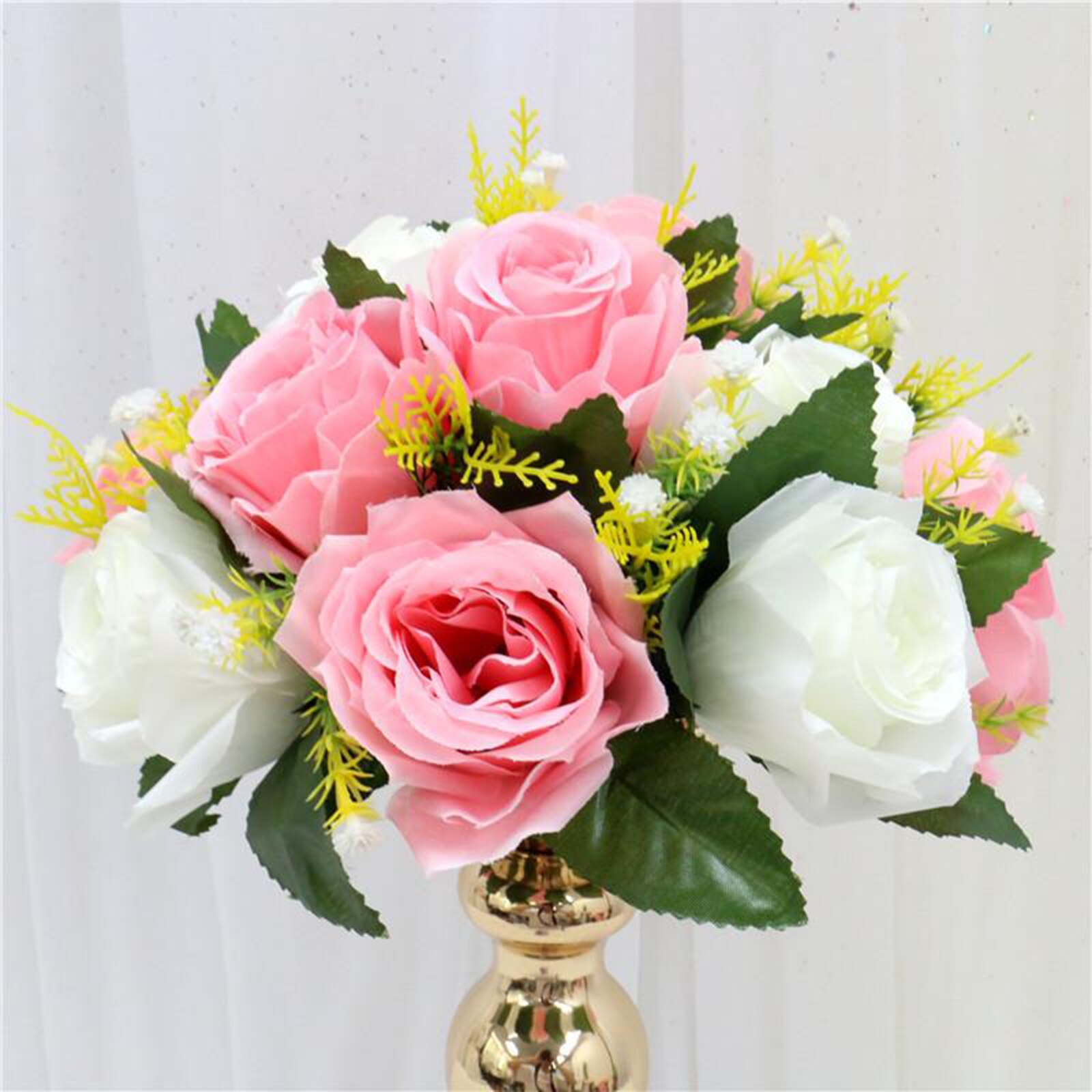 mazzo di fiori a forma di palla, rosa in plastica a 15 teste con base, adatto per
