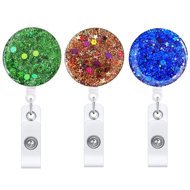 1 Piece Retractable Glitter Nurse Reel Badge Holder Clip Student ID Card Holder Keychain Lanyard