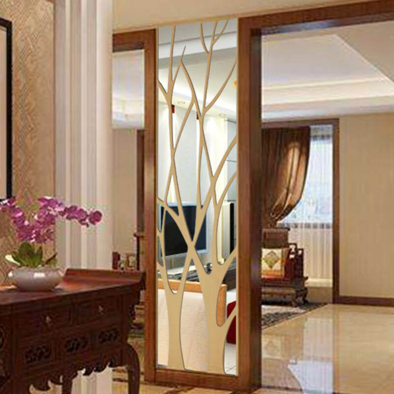 Tree Acrylic Mirror Wall Stickers Living Room Decals Hall Modern Art Decor Hexagonal Room Decoration