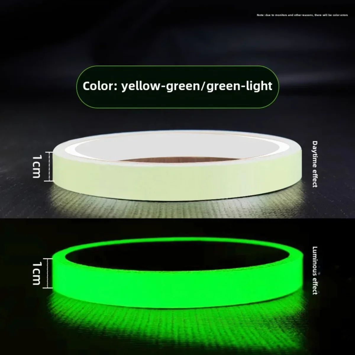 1 Rolle 1 cm * 3 m leuchtendes Klebeband, Treppen-Feuer-Warnaufkleber, Bühnengrün, fluoreszierend, Antikollisions-Warnaufkleber, leuchtendes Klebeband