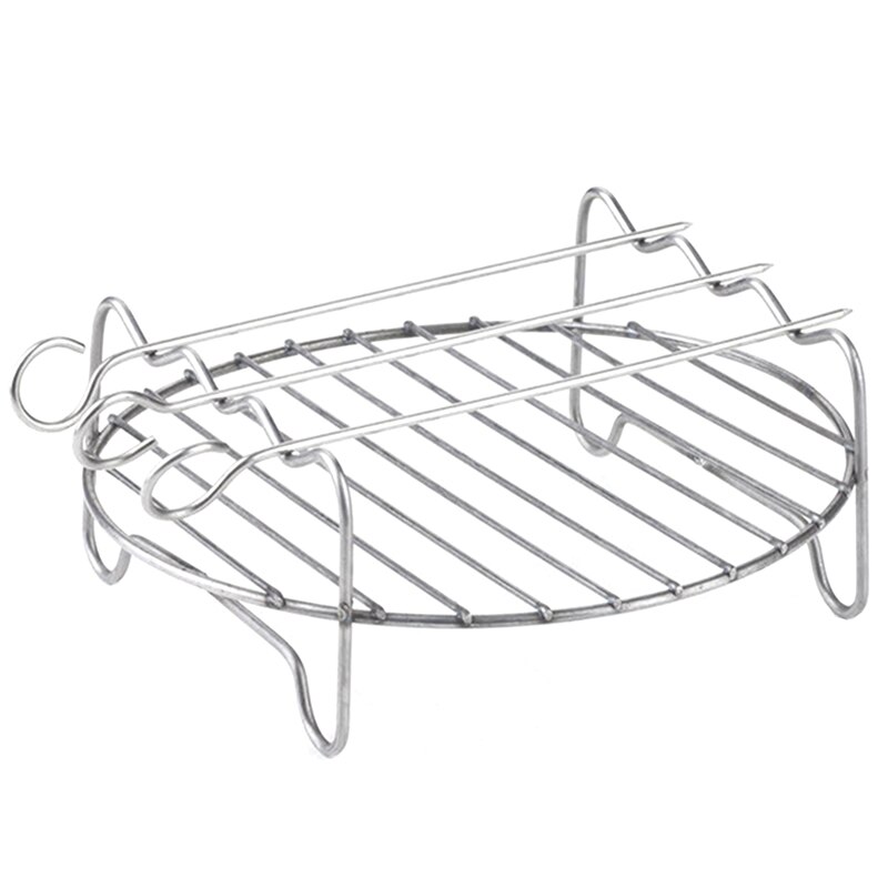 Air Fryer Rack Stainless Steel Double Layer Rack Versatile Round Roasting Stand Barbecue Grill Holder With Skewers Kitchen Tool: L