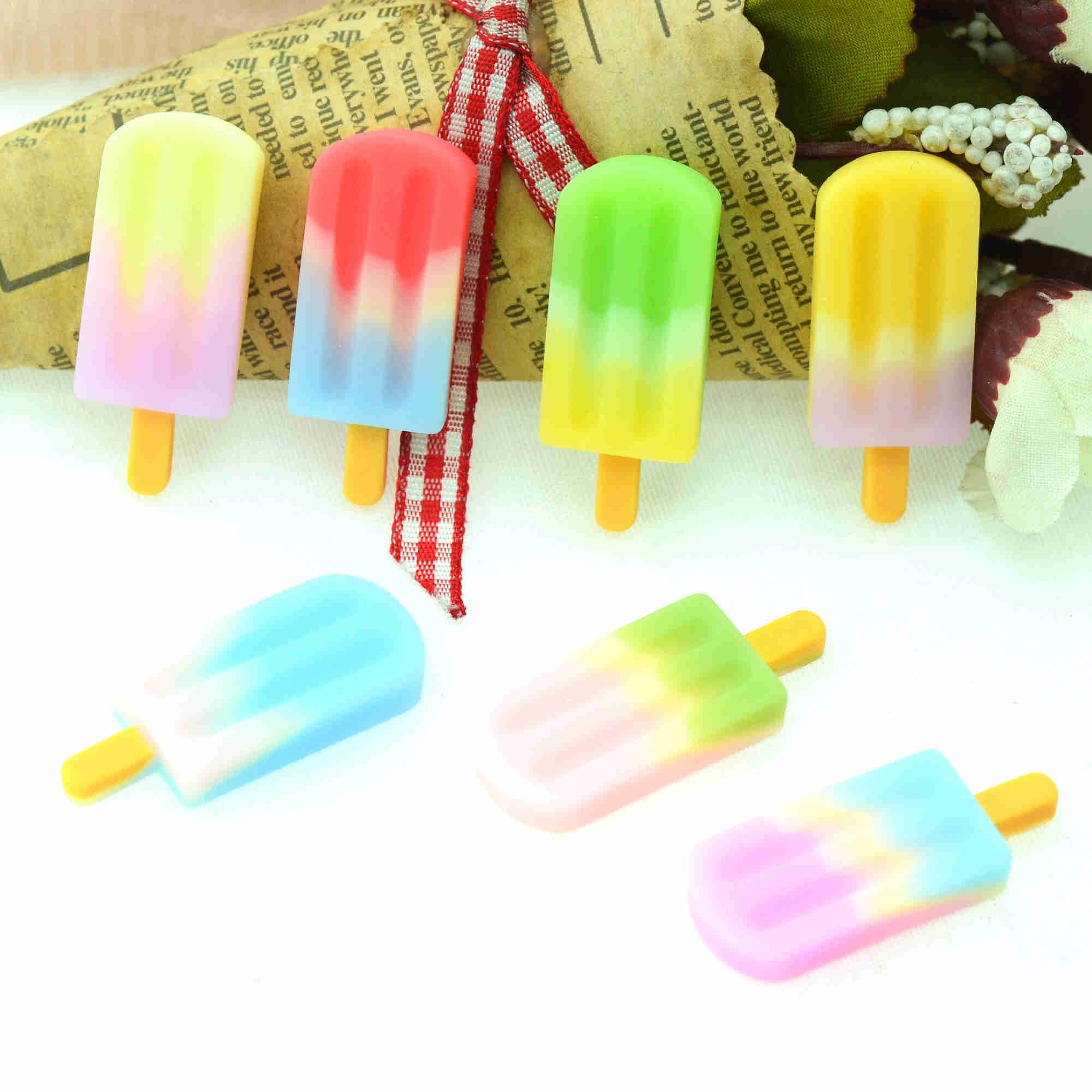 Gemengde Gradiënt Kleuren Resin Flat Terug Zomer Party Popsicle | Zomer Thema Crafting Miniaturen | Poppenhuis Pretend Play Miniaturen