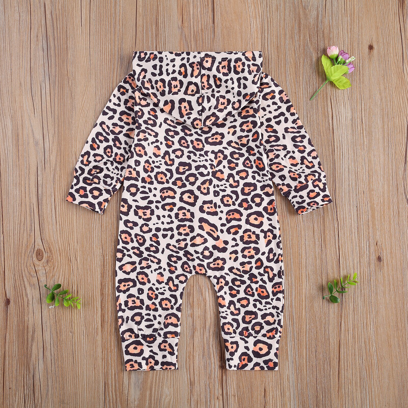 Neue Geboren Baby der Leopard Druck Overall, Kleinkind Junge Mädchen Mit Kapuze Langarm Lange Hosen Strampler