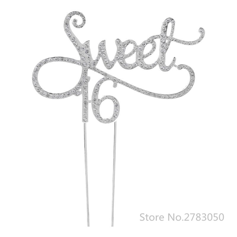 Sweet 16 Cake Topper 16th Birthday Party Themes With Rhinestone Decoration Anniversary Cake Decorating Supplies Gold/Silver: Silver