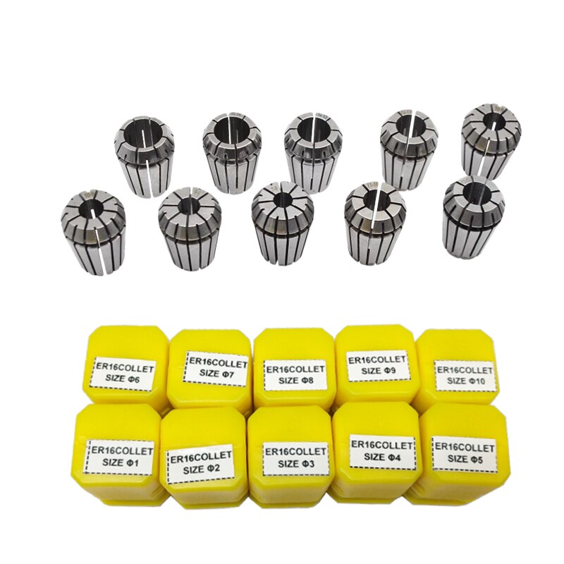 10pcs ER16 1 2 3 4 5 6 7 8 9 10mm High Precision Spring Collet with ER16 Motor Shaft For CNC Engraving Machine Lathe Mill Tool