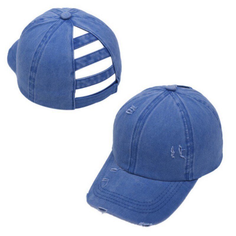 Nuovo 2020 Donne Retro Coda di Cavallo di Estate Della Protezione di Snapback Regolabile Berretto Da Baseball Hip Hop Distressed Denim Lavato Cappello del Sole della Visiera