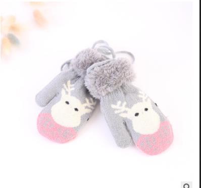 1pair Christmas baby gloves winter knitted Xmas elk mittens kid velvet thick winter warm soft gloves for 1-3Y girls boys: Gray