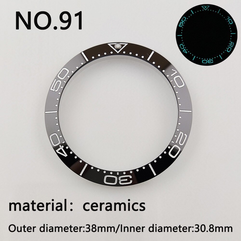 38*30.8mm Sloping Super Luminous Ceramic Bezel Insert Divers Replacement of watch accessories parts: NO.91