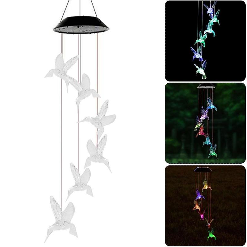 6 LED colibri lampe solaire en plein air jardin pelouse cour paysage coloré suspendus cloches éclairage décoration Led
